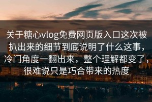 关于糖心vlog免费网页版入口这次被扒出来的细节到底说明了什么这事，冷门角度一翻出来，整个理解都变了，很难说只是巧合带来的热度