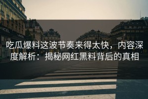 吃瓜爆料这波节奏来得太快，内容深度解析：揭秘网红黑料背后的真相